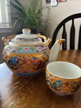 Yellow Dragon Porcelain Tea Set - 5 Piece